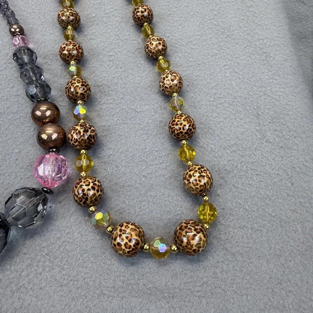 Joan Rivers Leopard Bead & Multi Color Statement Necklace Lot W‎ Pouches